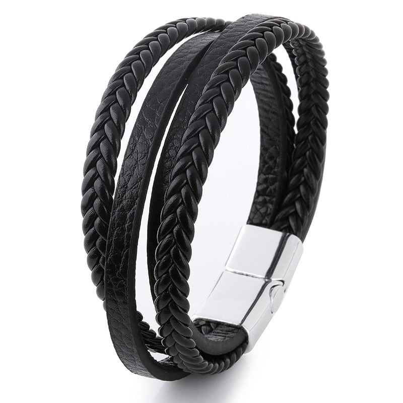 Men Black Leather Bracelets