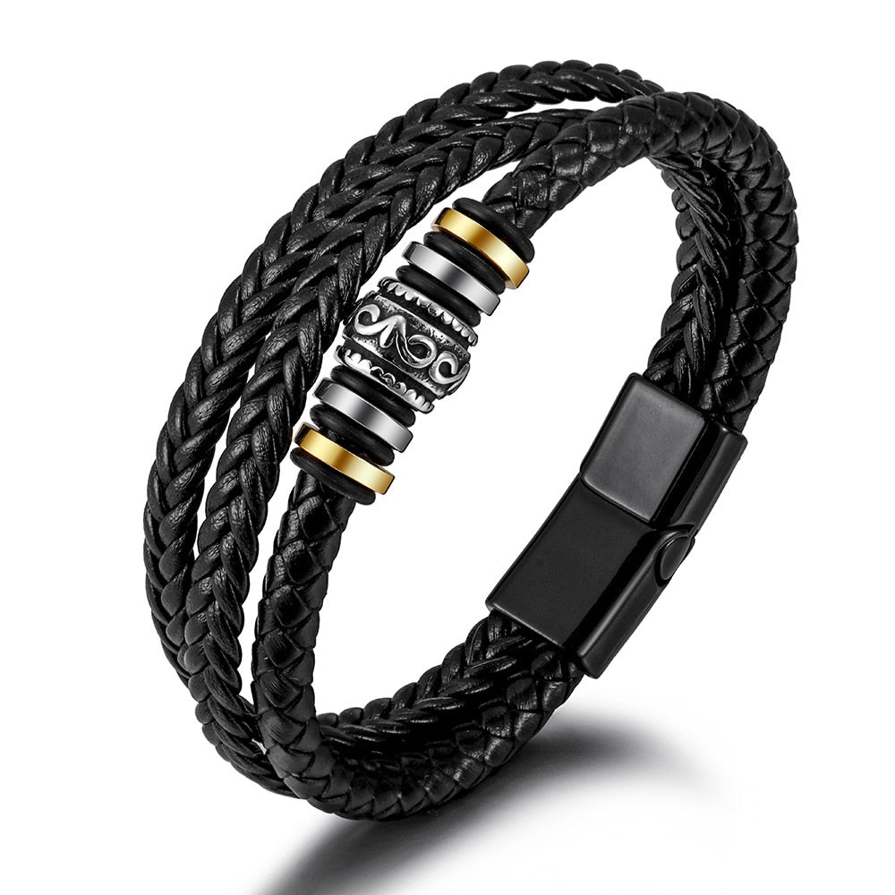 Men Black Leather Bracelets