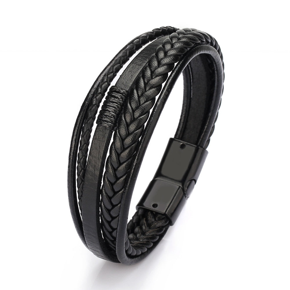 Men Black Leather Bracelets