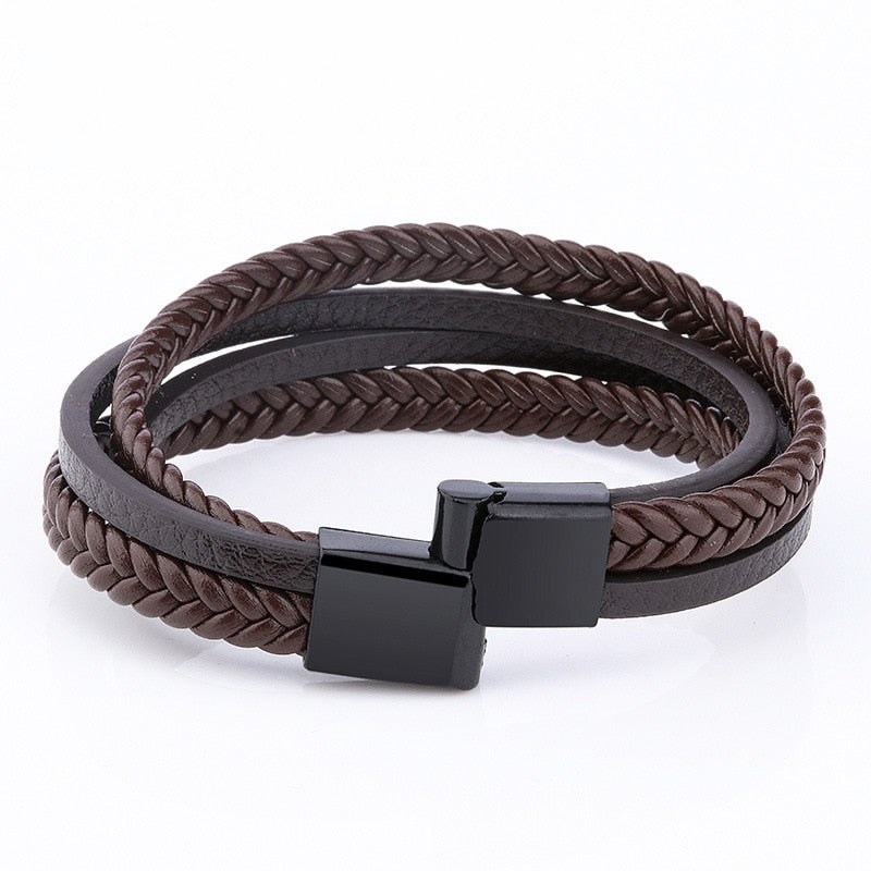 Men Black Leather Bracelets