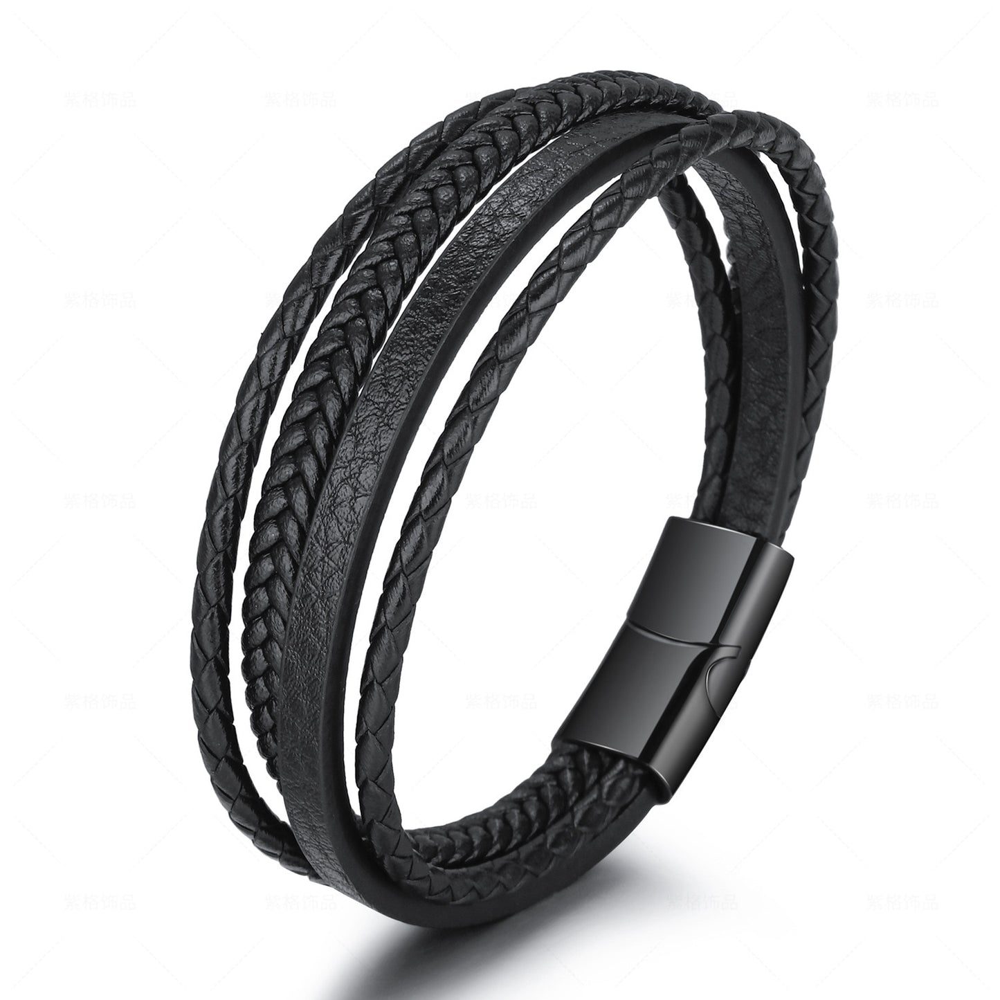 Men Black Leather Bracelets