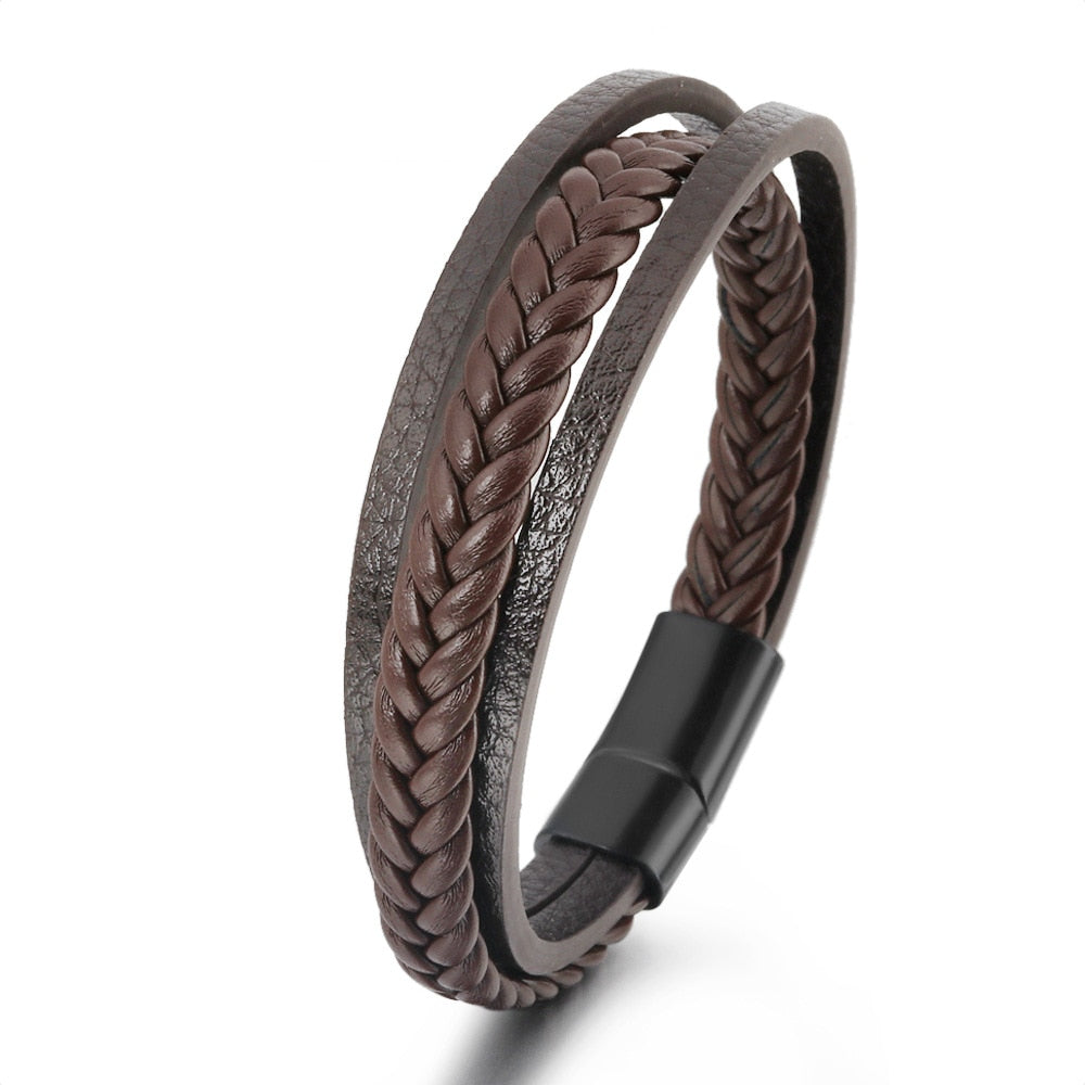 Men Black Leather Bracelets