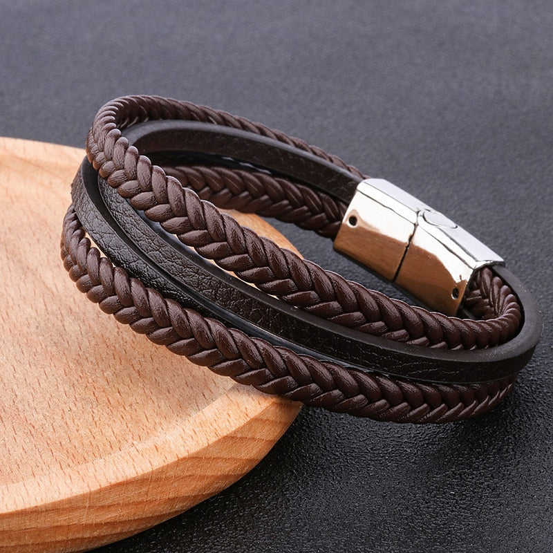 Men Black Leather Bracelets