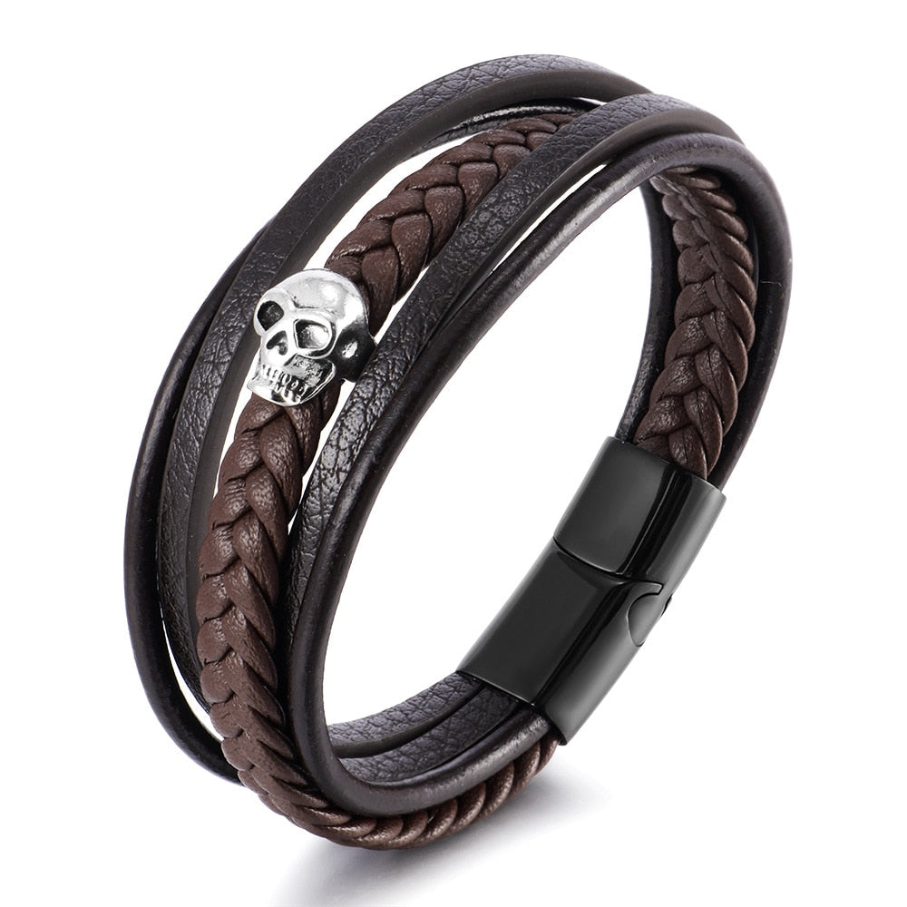 Men Black Leather Bracelets