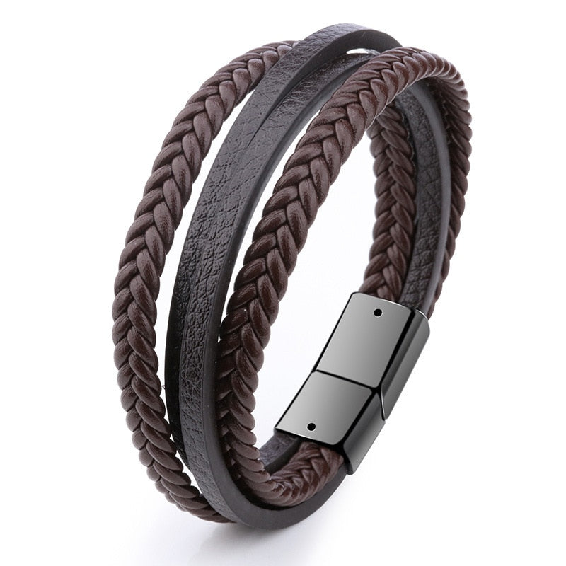 Men Black Leather Bracelets