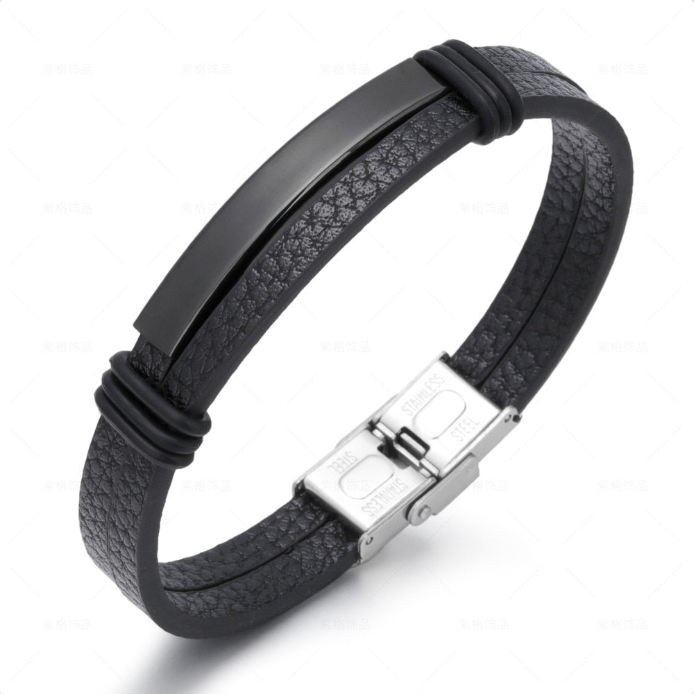 Men Black Leather Bracelets