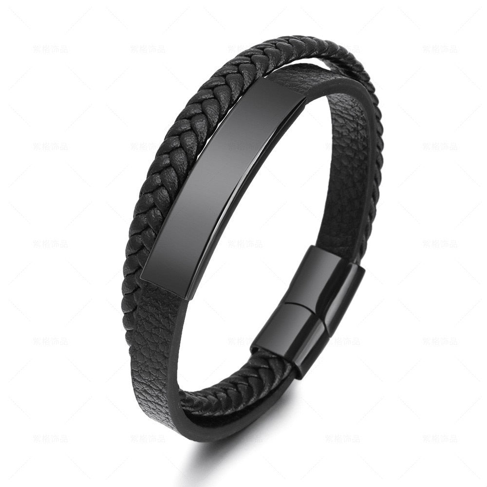 Men Black Leather Bracelets