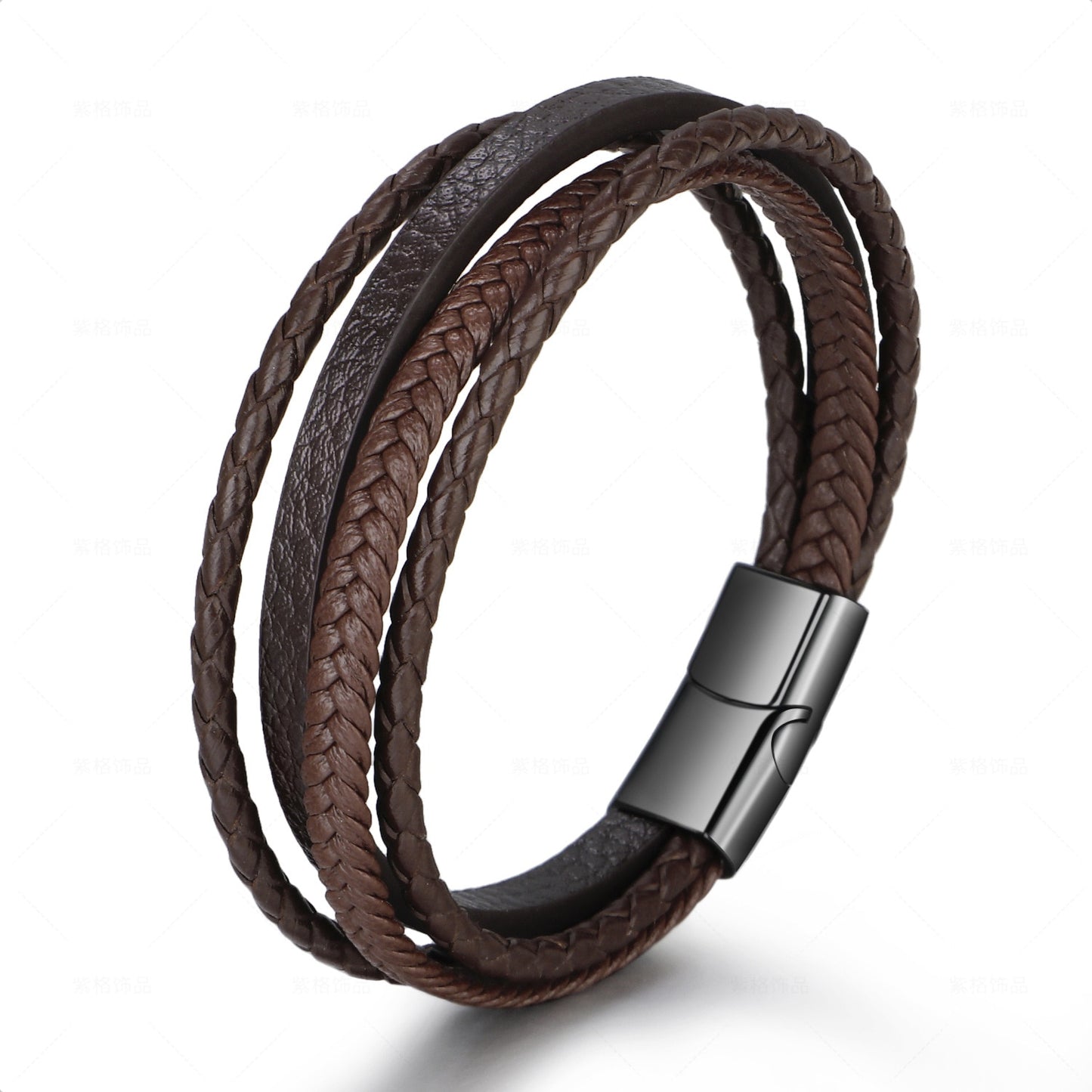 Men Black Leather Bracelets