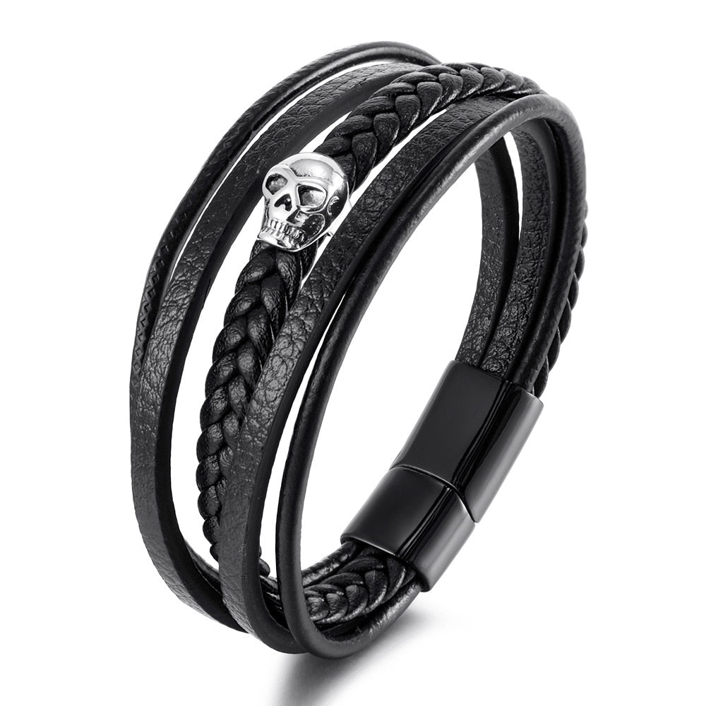 Men Black Leather Bracelets