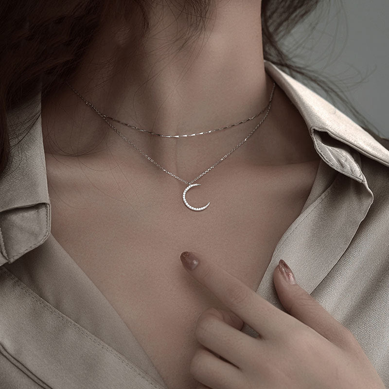 Silver Star Moon Double Necklace For Women