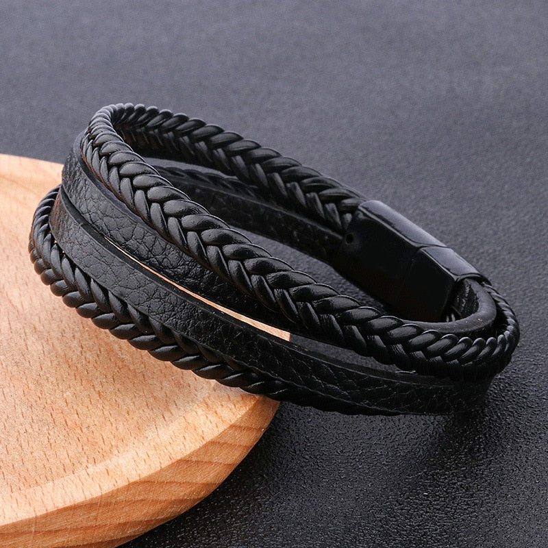 Black Skinny Braided Leather Bracelet - JF00510797 - Fossil