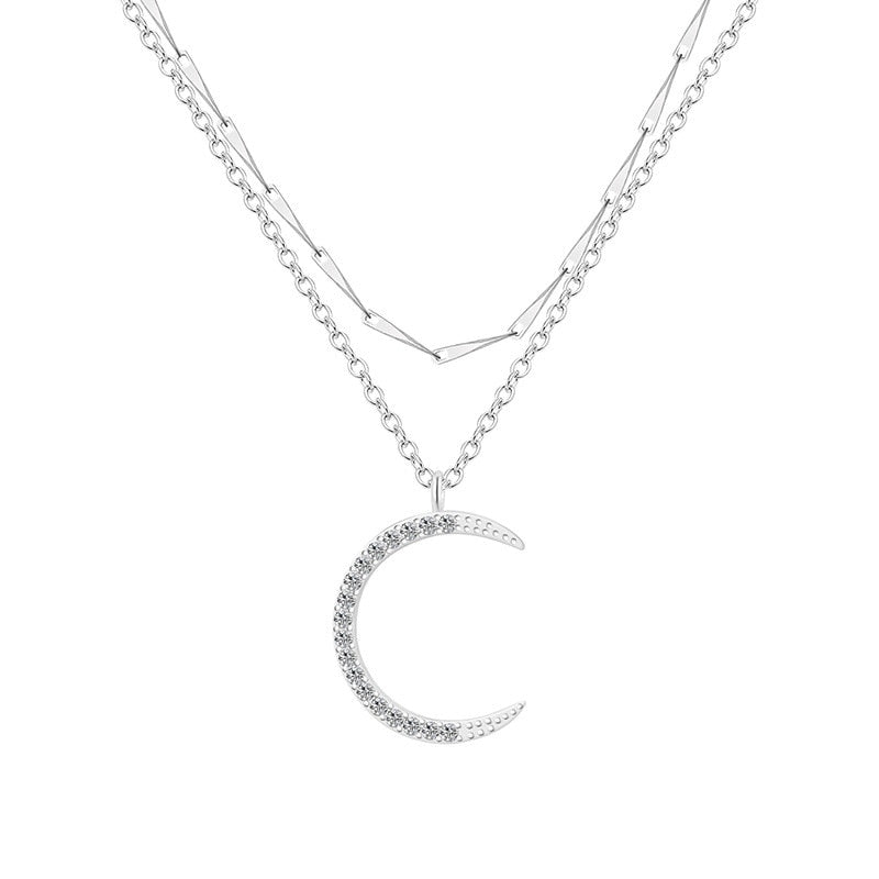 Silver Star Moon Double Necklace For Women